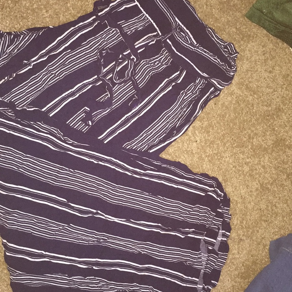 Navy blue and white striped pants